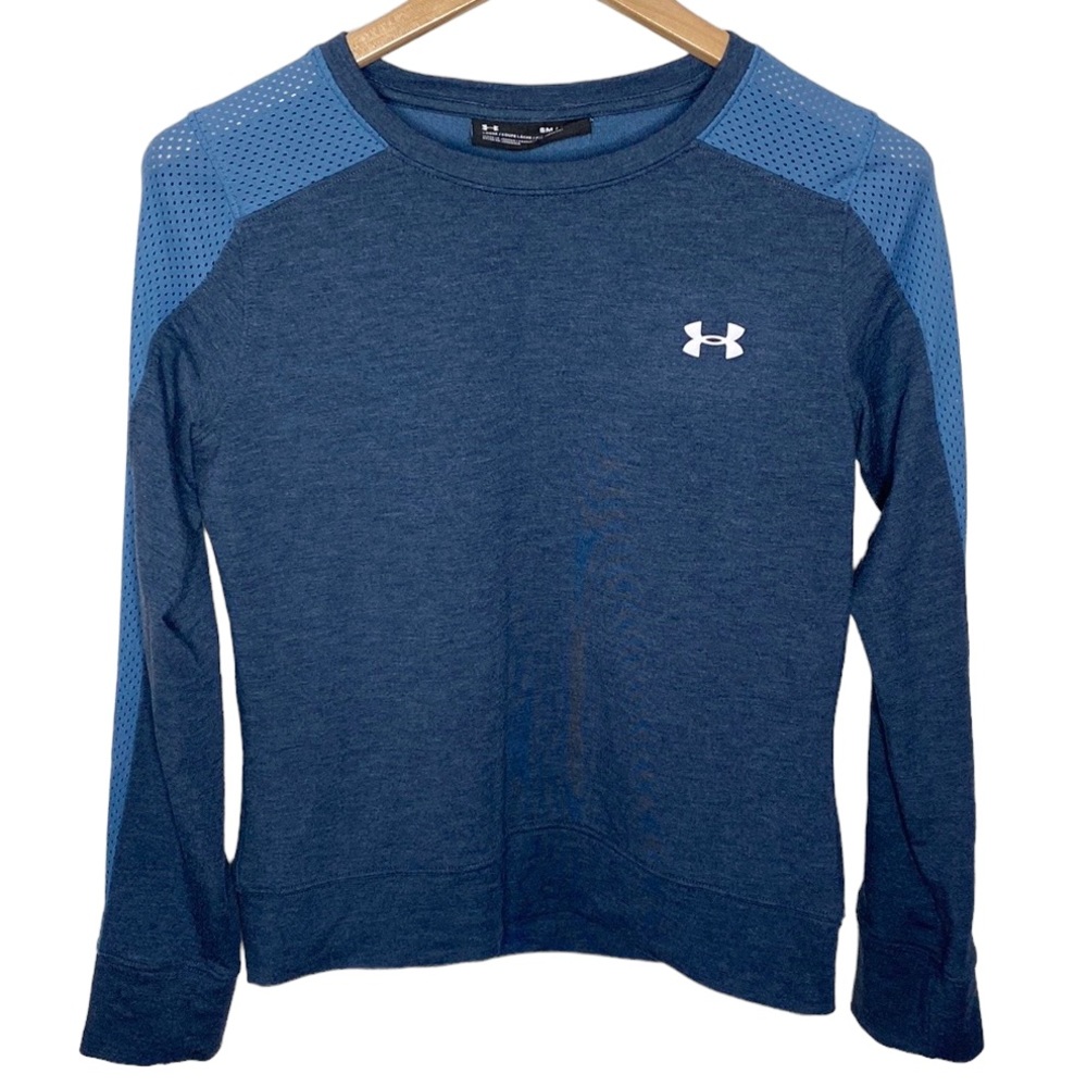 Under Armour mesh insert colorblock loose fit athletic long sleeve top size S